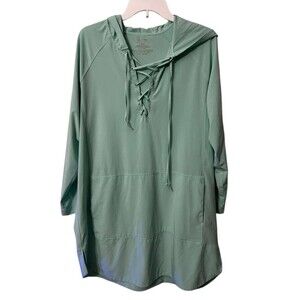 L.L Bean Stretch Hoodie Tunic Cover-Up Women's Large Regular Teal Long